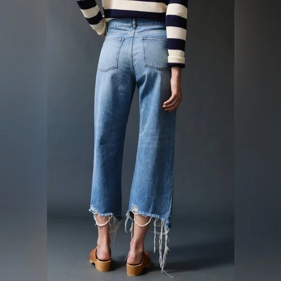 DL1961 Anthropologie Hepburn Ultra High-Rise Distressed Wide Leg Jeans Size 28 - Picture 2 of 16